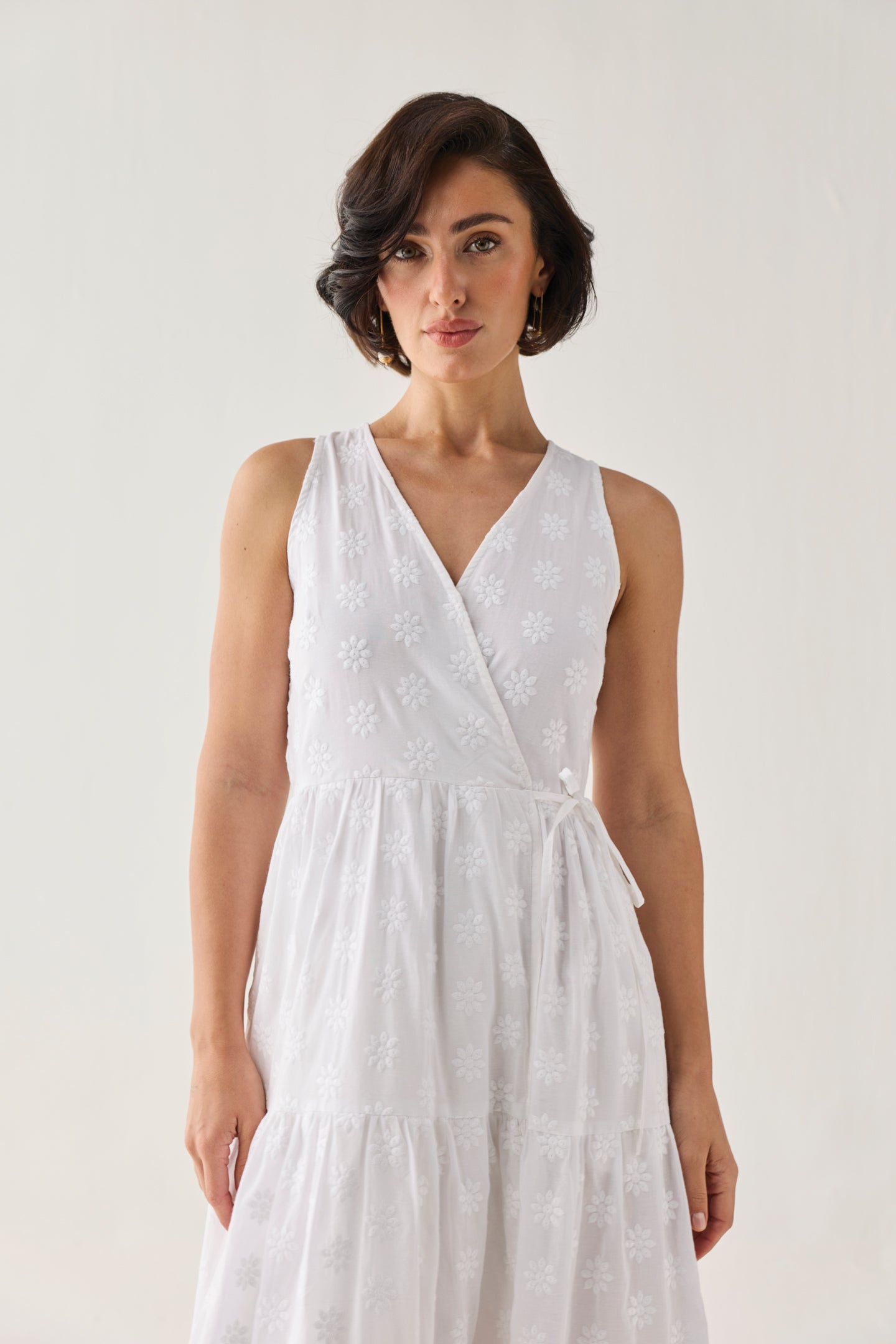 The Embroidered Tiered Wrap Maxi Dress