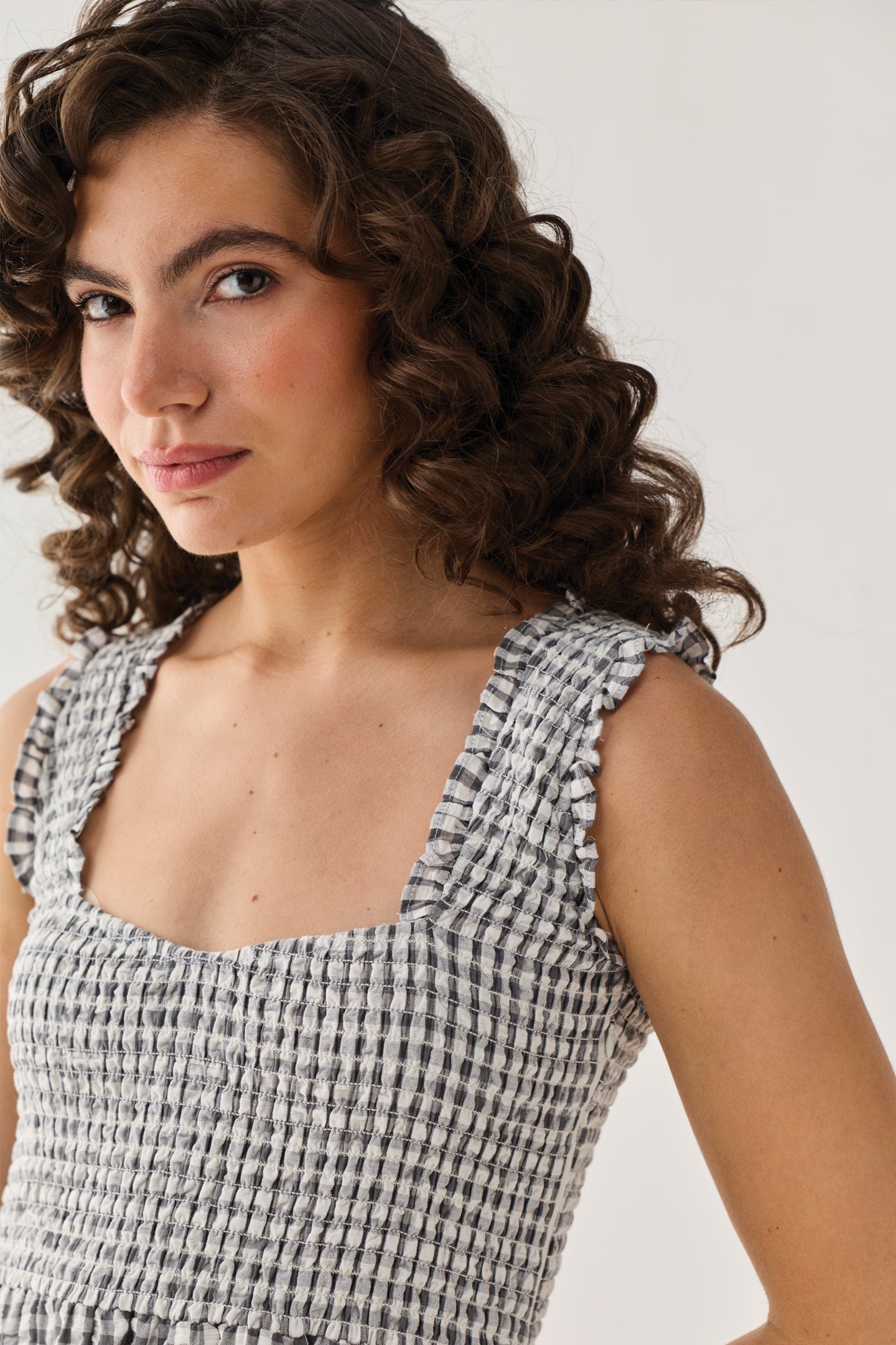 The Smocked Maxi Dress in Grey Check