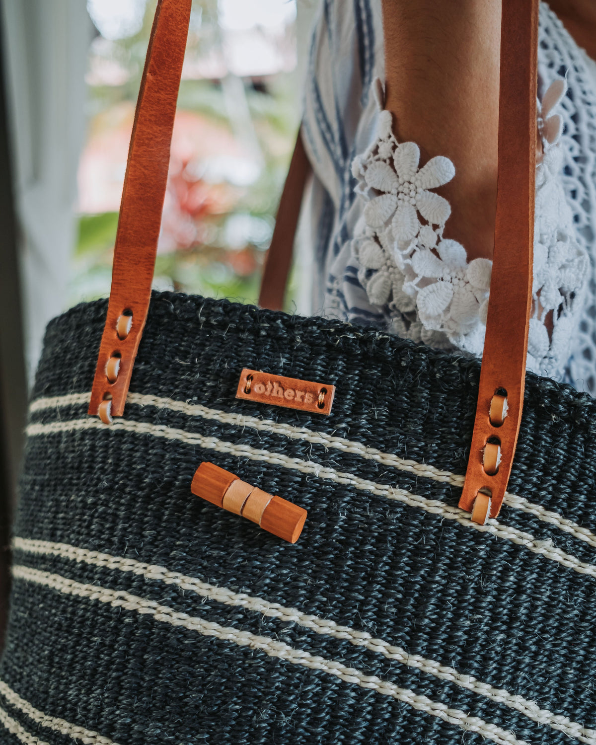 Others Sisal Bag Lg Blue White Striped