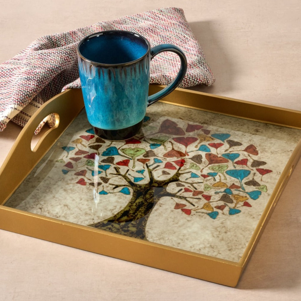 Ginkgo Tree Reverse Painted Tray