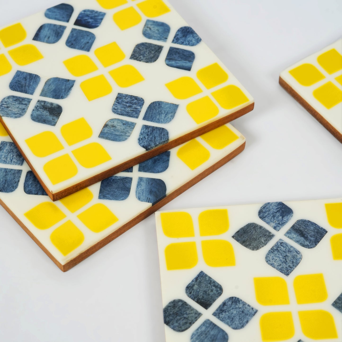 Marigold Mosaic Bone Inlay Coasters – Set of 4