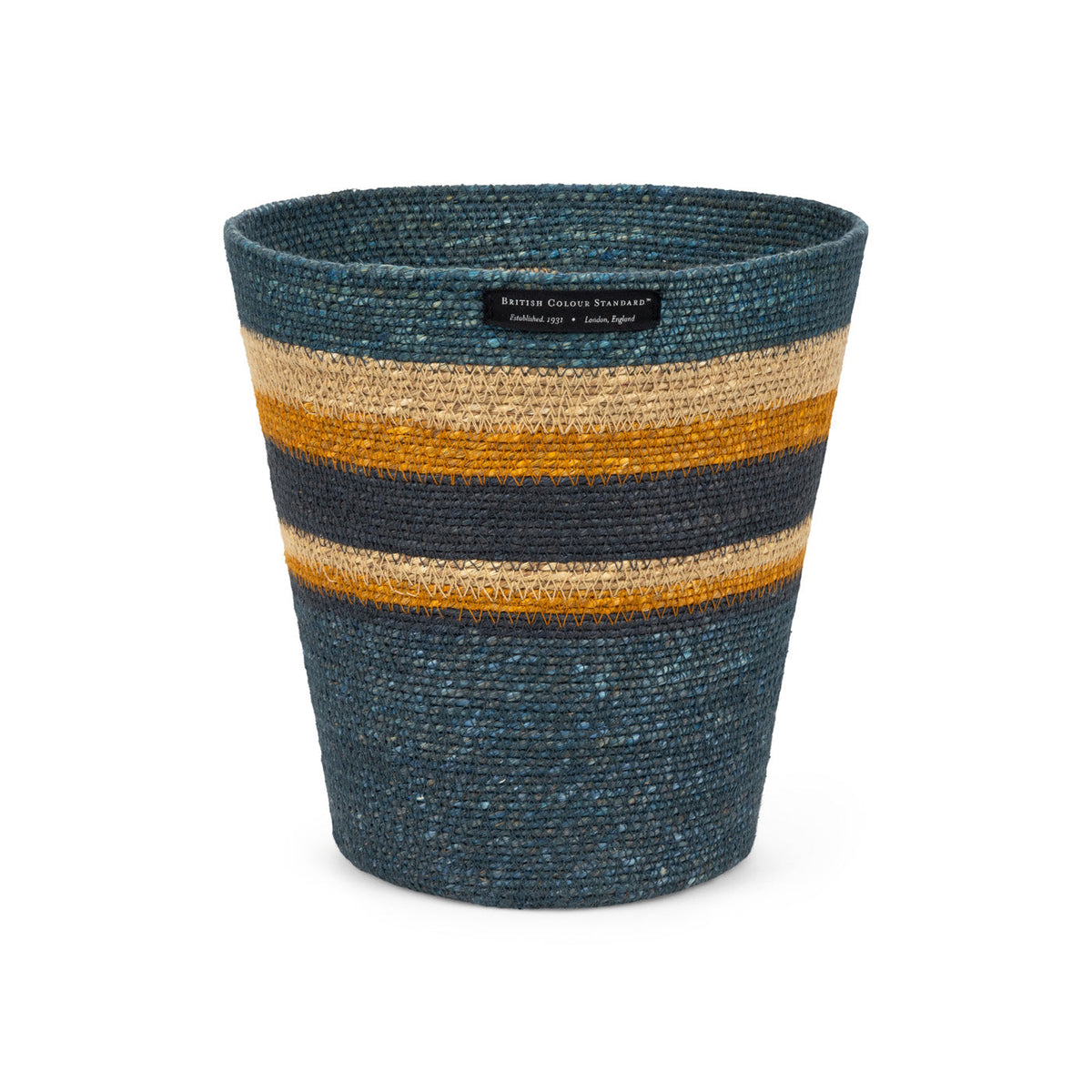 Striped Seagrass Waste Paper Basket in Pompadour / Midnight