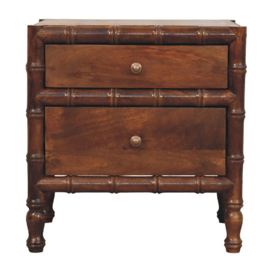 Solid Wood Bamboo Framed Bedside Table 2 Drawers Brown