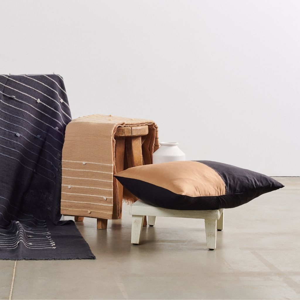 Kala Black & Gold Color Block Mulberry Silk Square Pillow Cover
