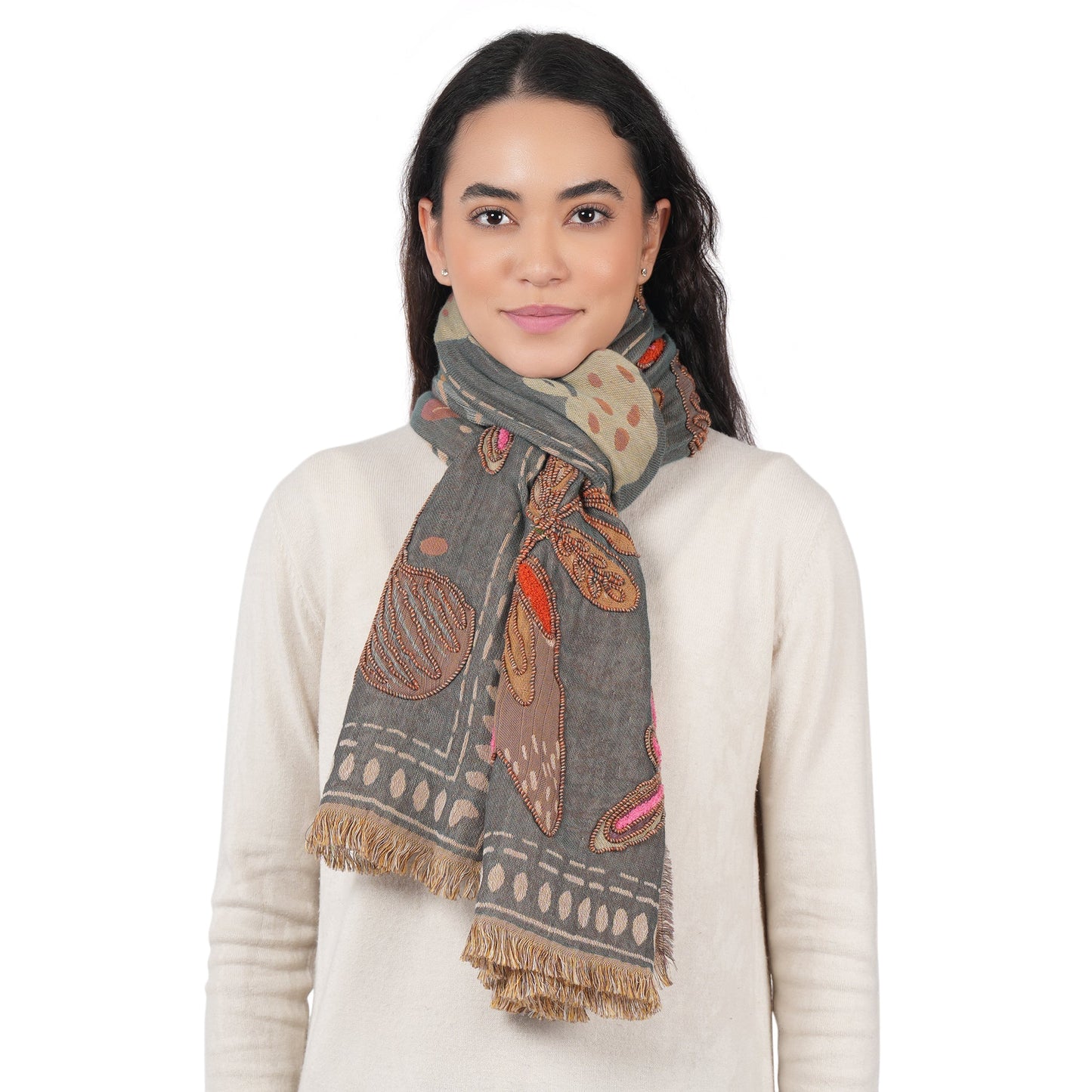 Canyon Petal Embroidered Scarf - Dark Teal