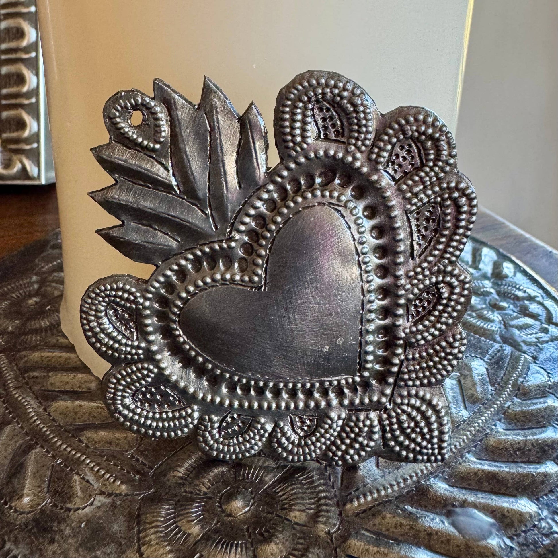 Sacred Heart, Wall Decor,Handmade Metal Haiti 3.25"x3.5"