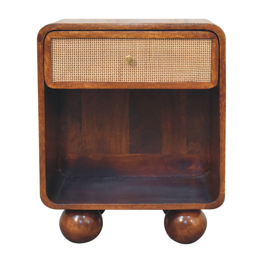Solid Wood Chestnut Open Woven Bedside Table
