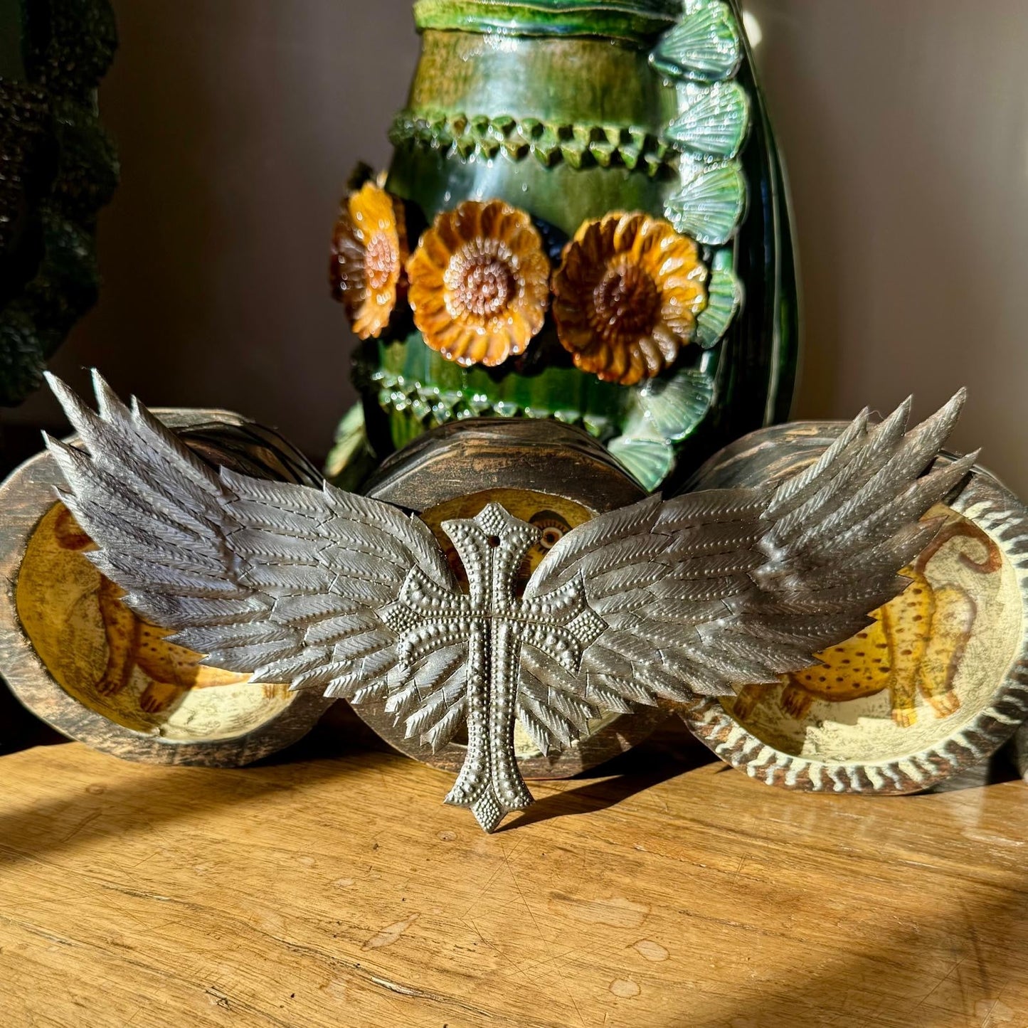 Haitian Metal Art Cross with Wings Brutus Wiseton Steel 5" X 10"
