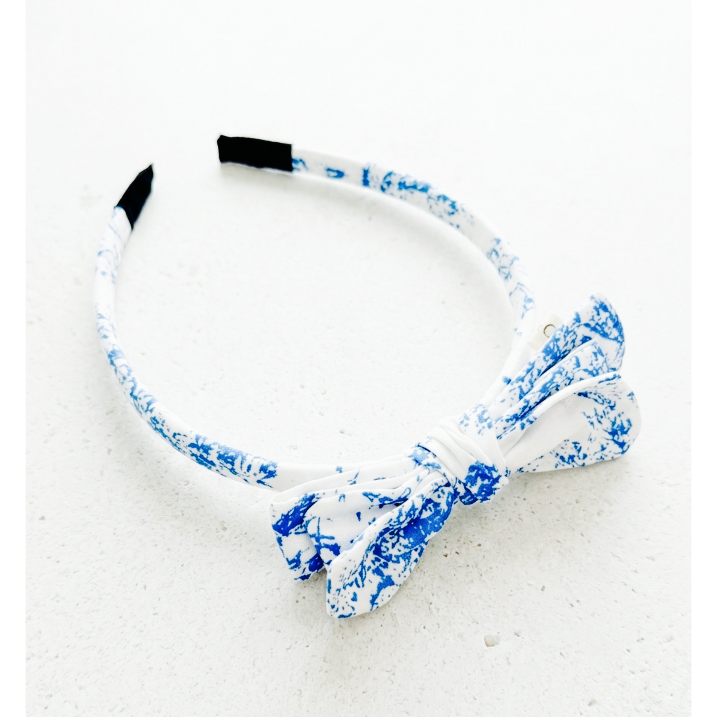 Three Little Bows Headband | Blue Toile