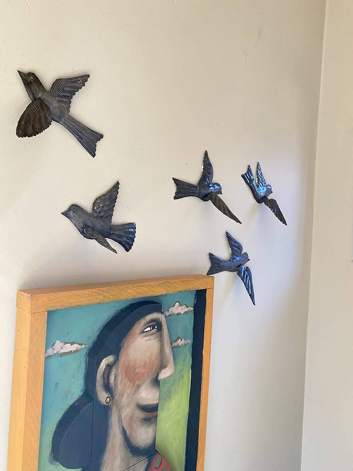 Bird Metal Wall Decor, Set of 5, 3D Wings, Small Hanging Birds 5" x 4.5"