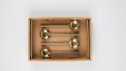 S/4 Flower Shaped Brass Cocktail Spoons