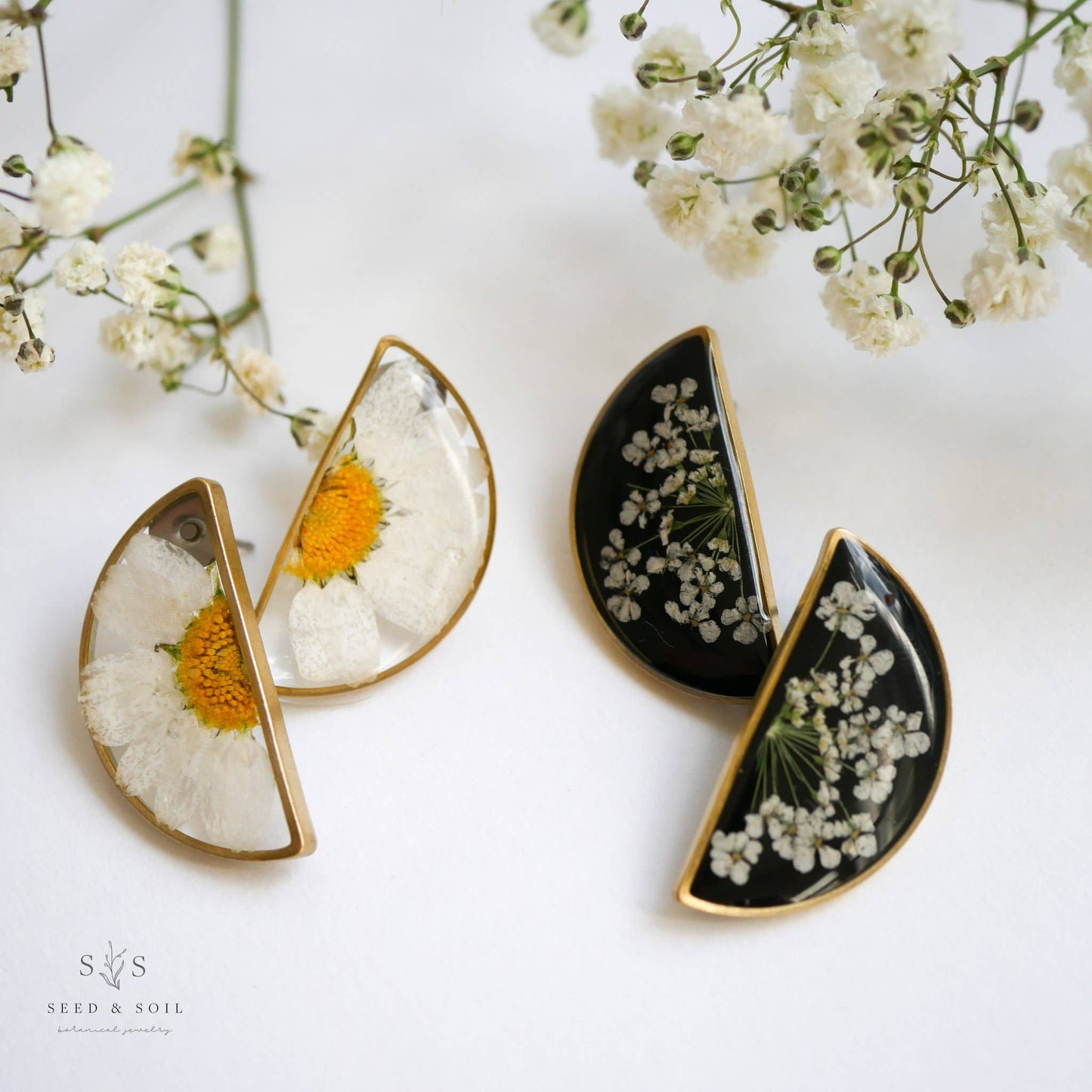 Black Earrings | Queen Anne’s Lace | Split Studs