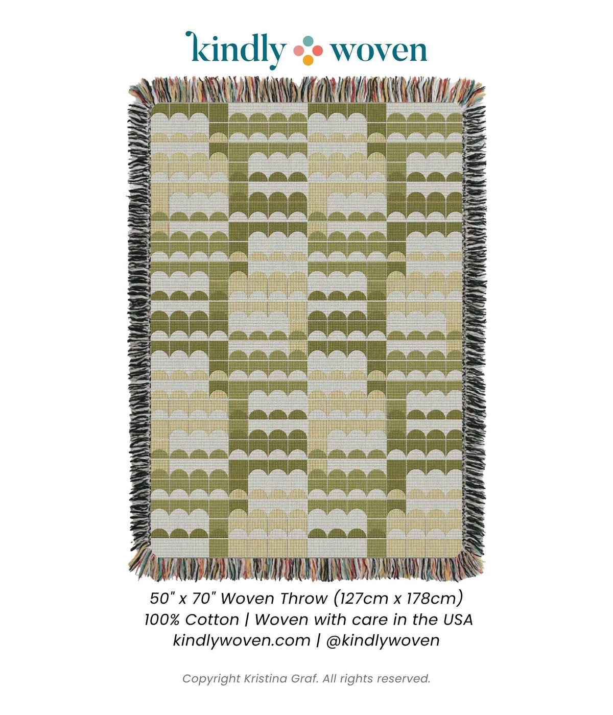 Green Geometric Scallop Jacquard Woven Throw