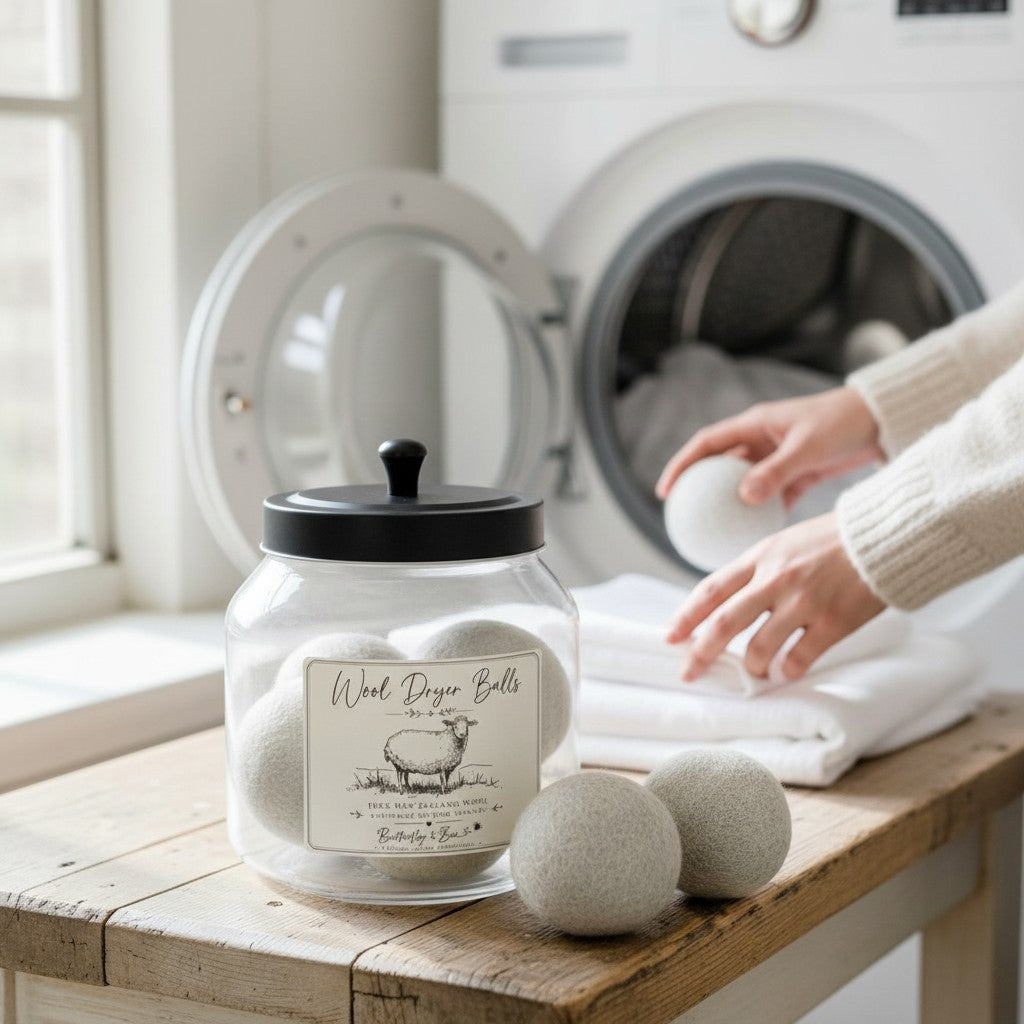 Extra Large New Zealand Wool Dryer Balls in Reusable Glass Storage Container
