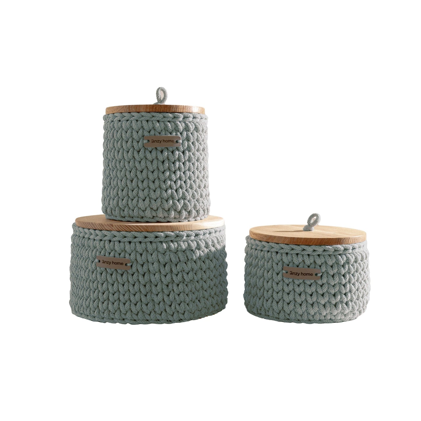 Round Storage Baskets w/ Wooden Lid