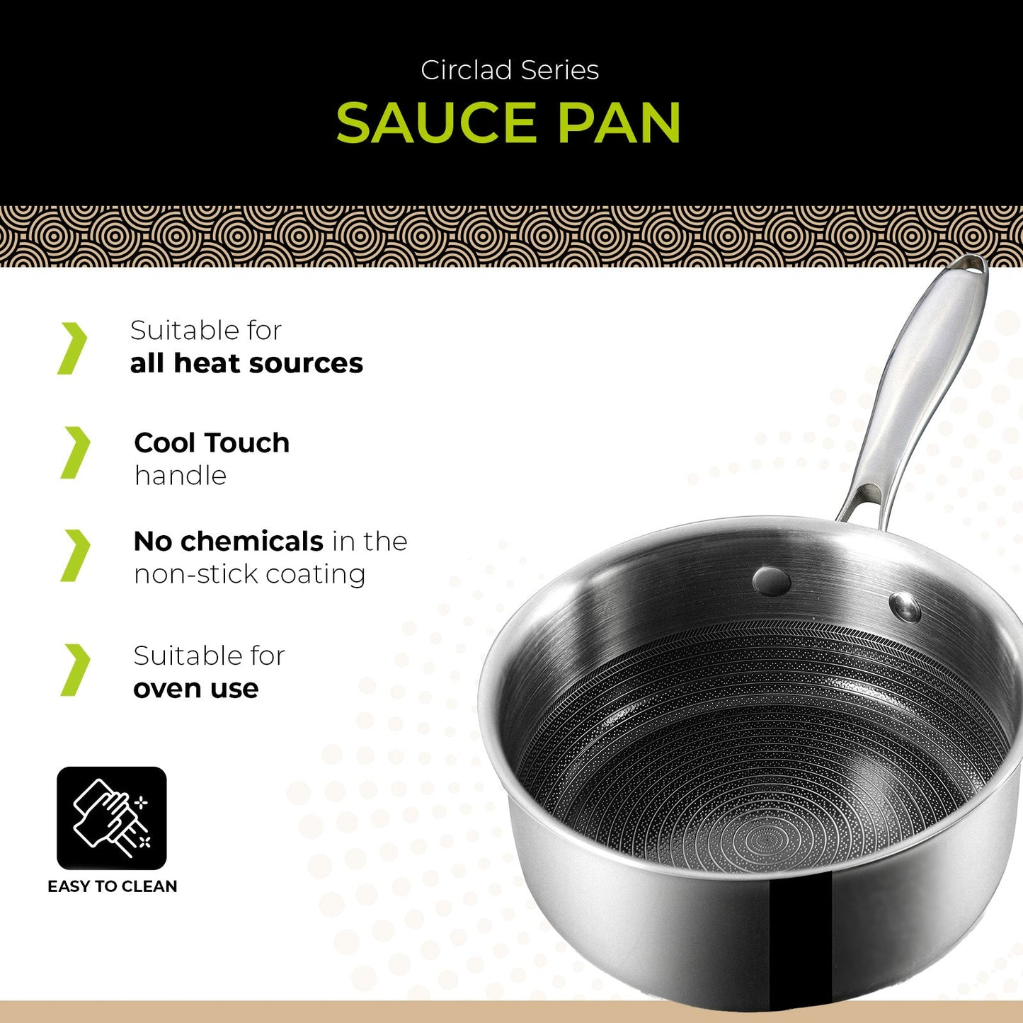 BE | LIVING - Circlad Series - 2 qt / 7" / 18 cm Sauce Pan with lid - Triply Stainless Steel Circlad