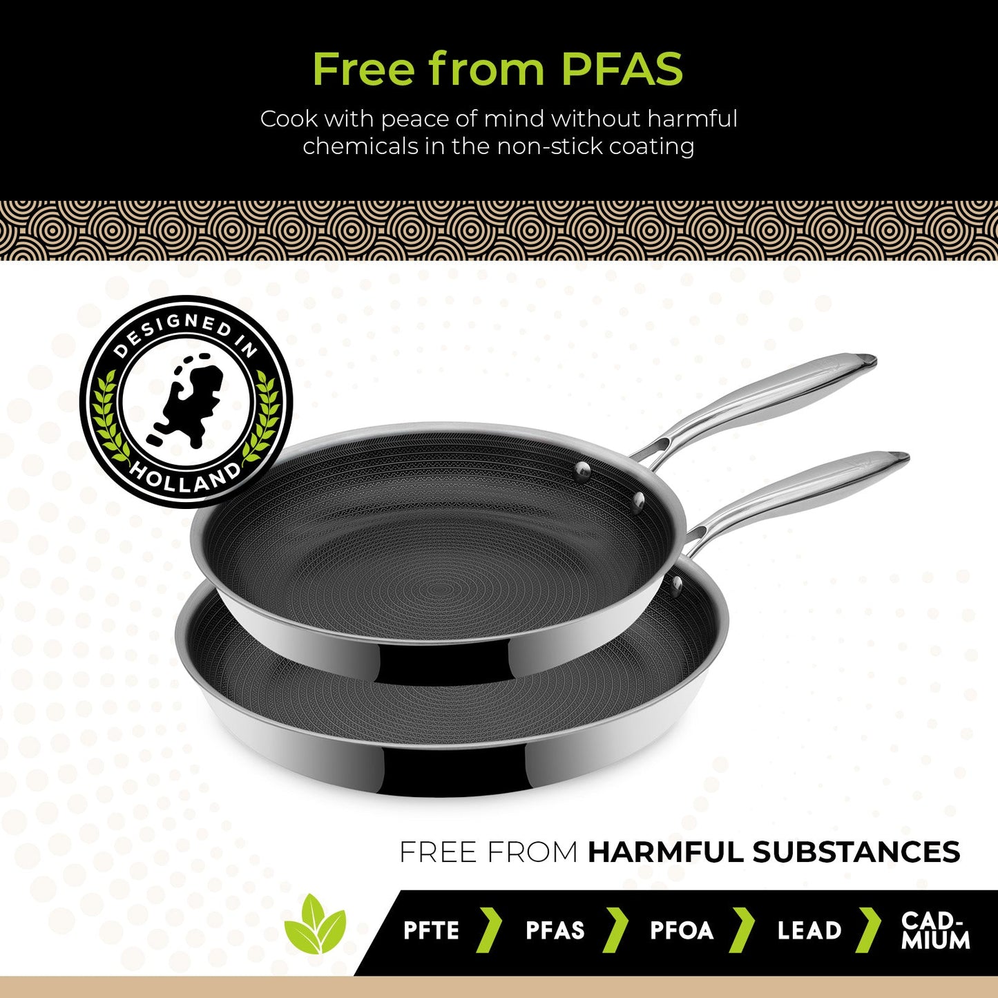 BE | LIVING - Circlad Series - 2 pcs Frying Pan Set 10"+12" / 26+30 cm - Triply Stainless Steel Circlad