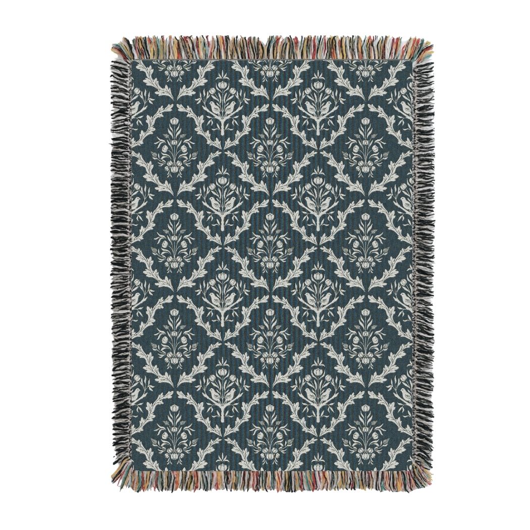 Teal Floral Botanical Jacquard Woven Throw