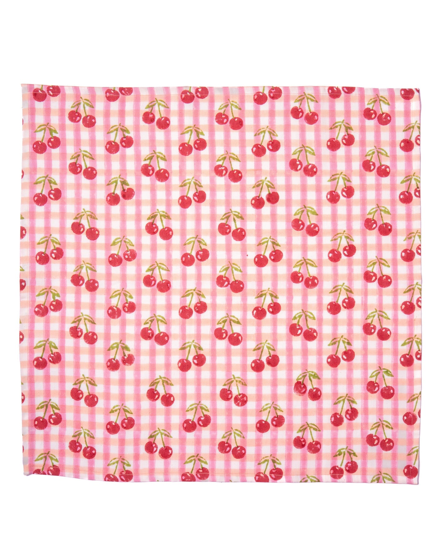 Cherry Blockprint Napkins in Red Gingham, Set of 4