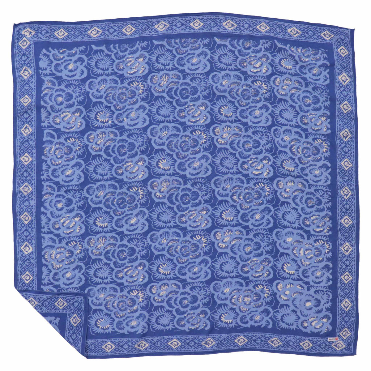 Large 39" Batik Bandana, Hand Dyed, 100% Soft Cotton, Oversized Large Head Scarf for Hair, Blue Roses