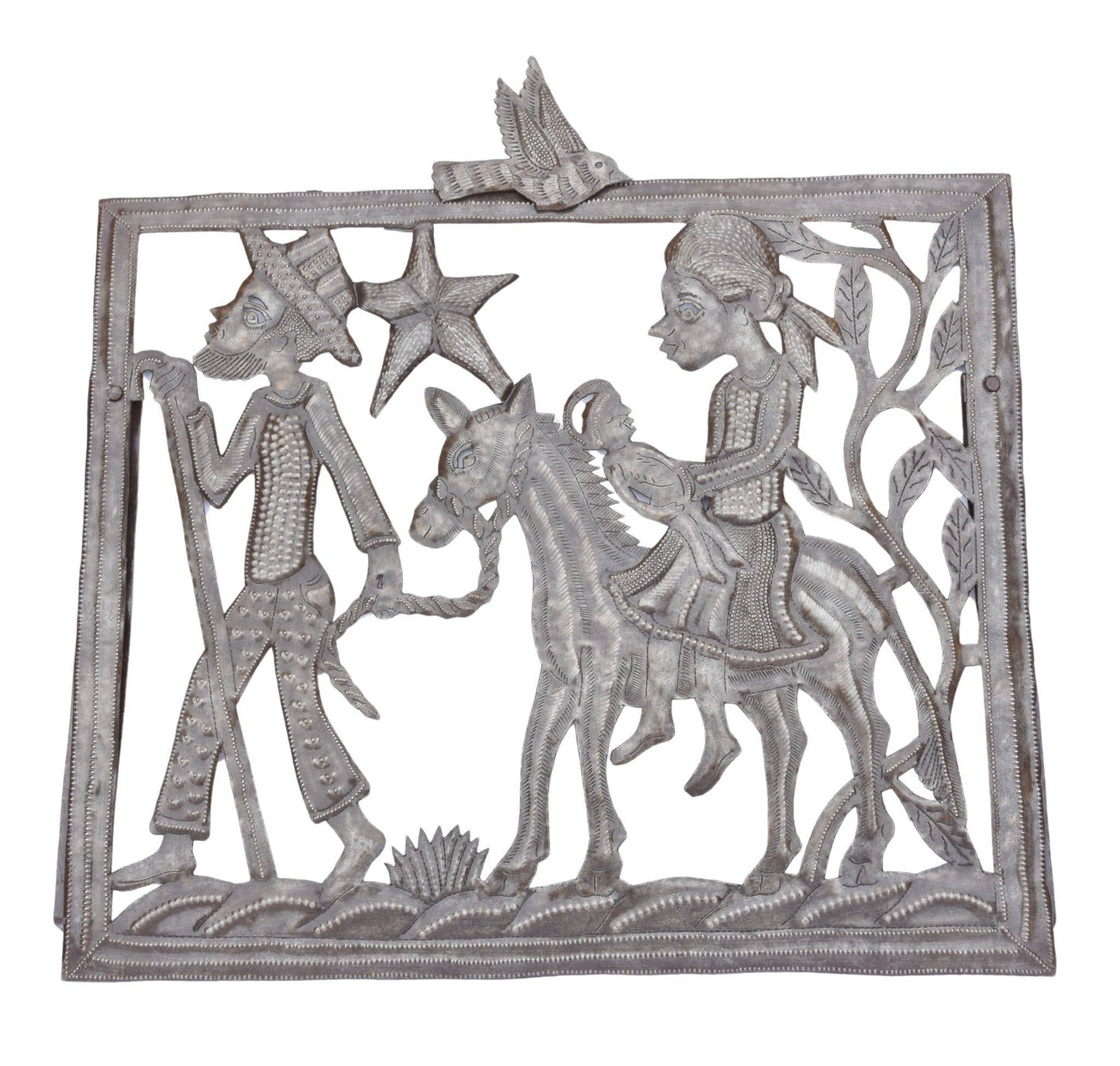 Handmade Haitian Metal Nativity – Flight to Egypt Scene