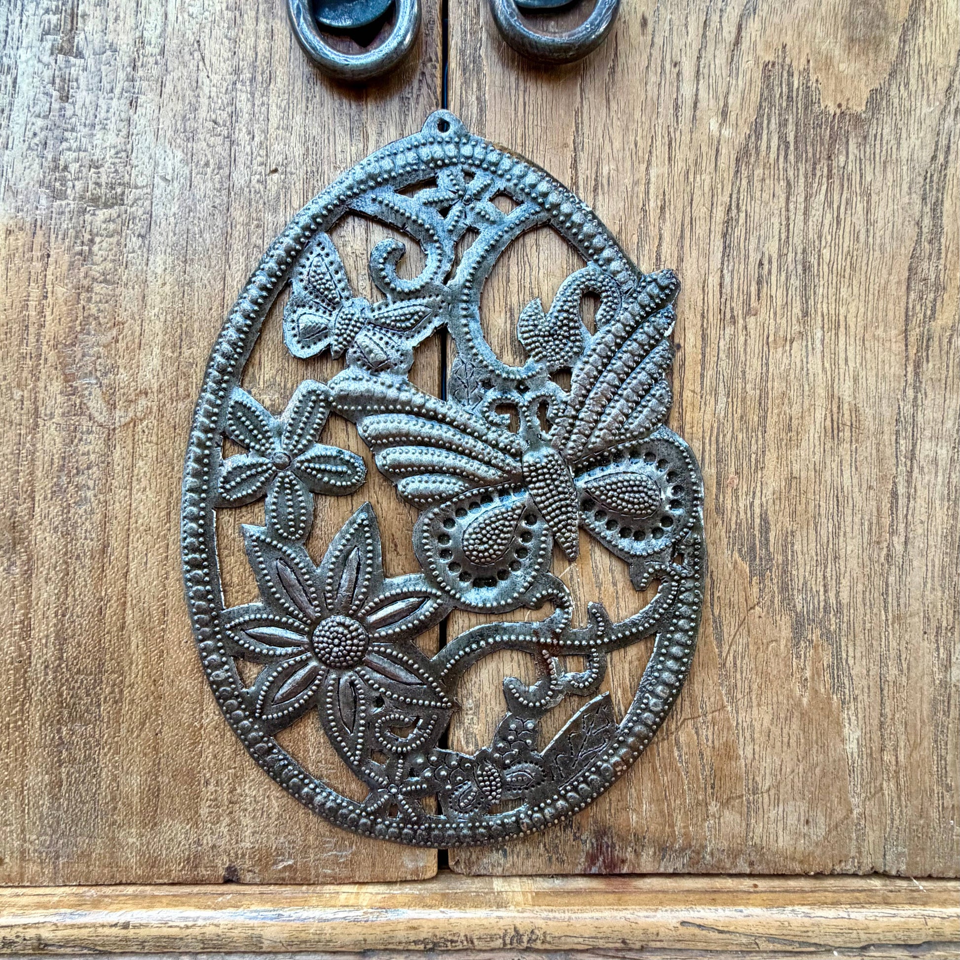 Haitian Metal Butterfly & Flowers Wall Art, Fair Trade