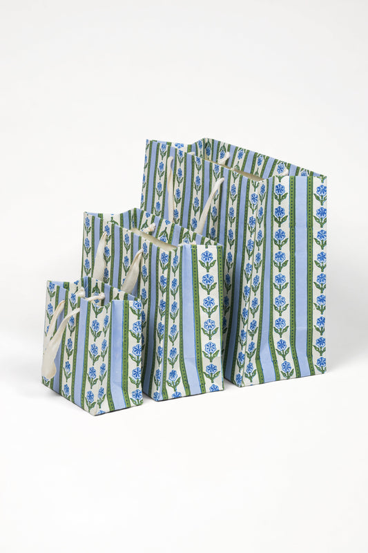 Cottage Garden Blockprint Gift Bag in Blue