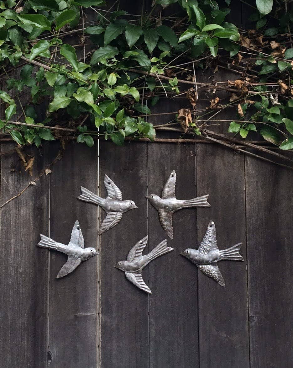 6", Set of 5 Small Birds Garden Home Decor, Metal Plaques, Handcrafted bird sculptures