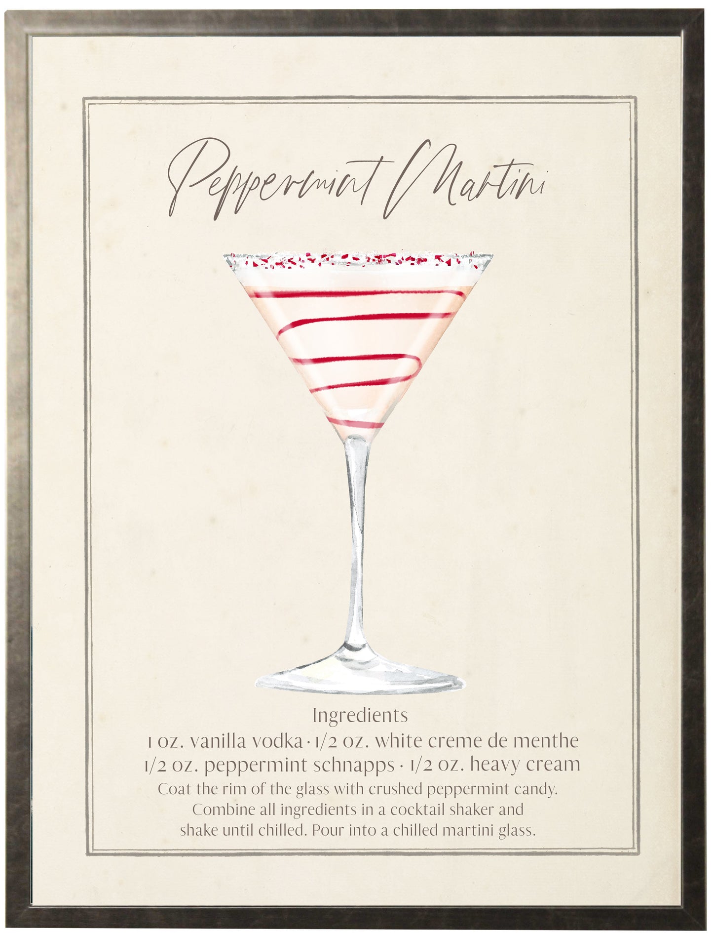 Watercolor Peppermint Martini Cocktail and Recipe