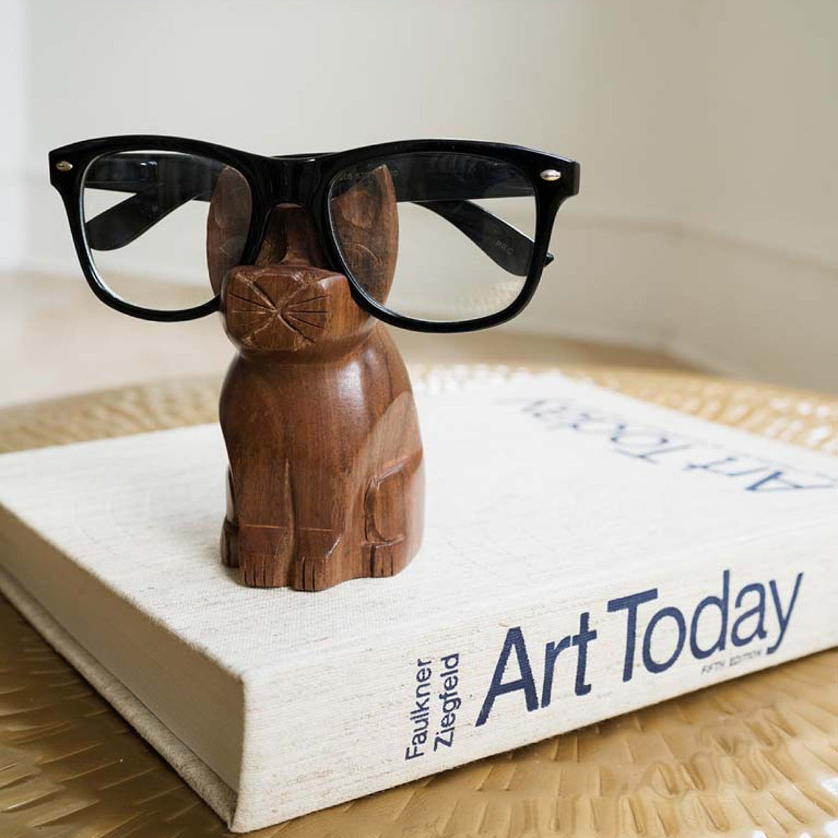 Cat Eyeglass Holder Stand - Hand Carved Wood