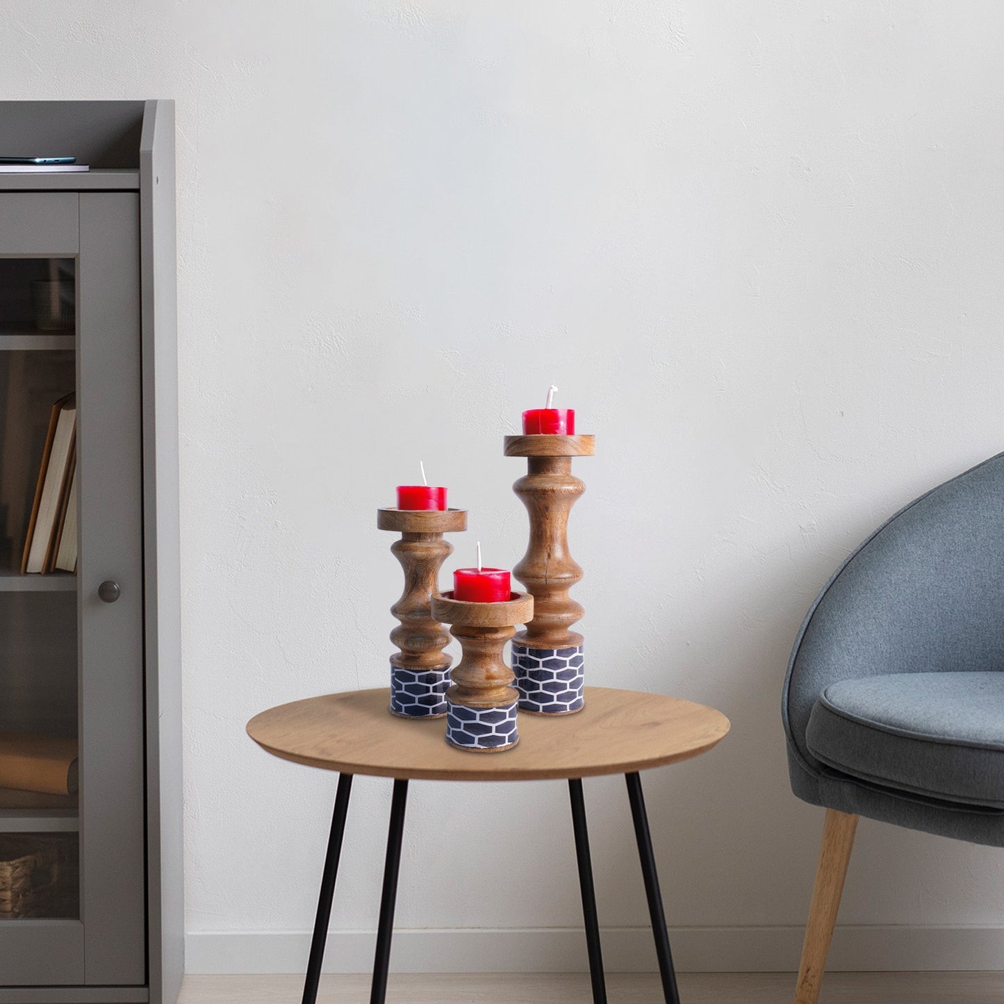 Gramercy Mango Wood Candleholders – Blue Set of 3