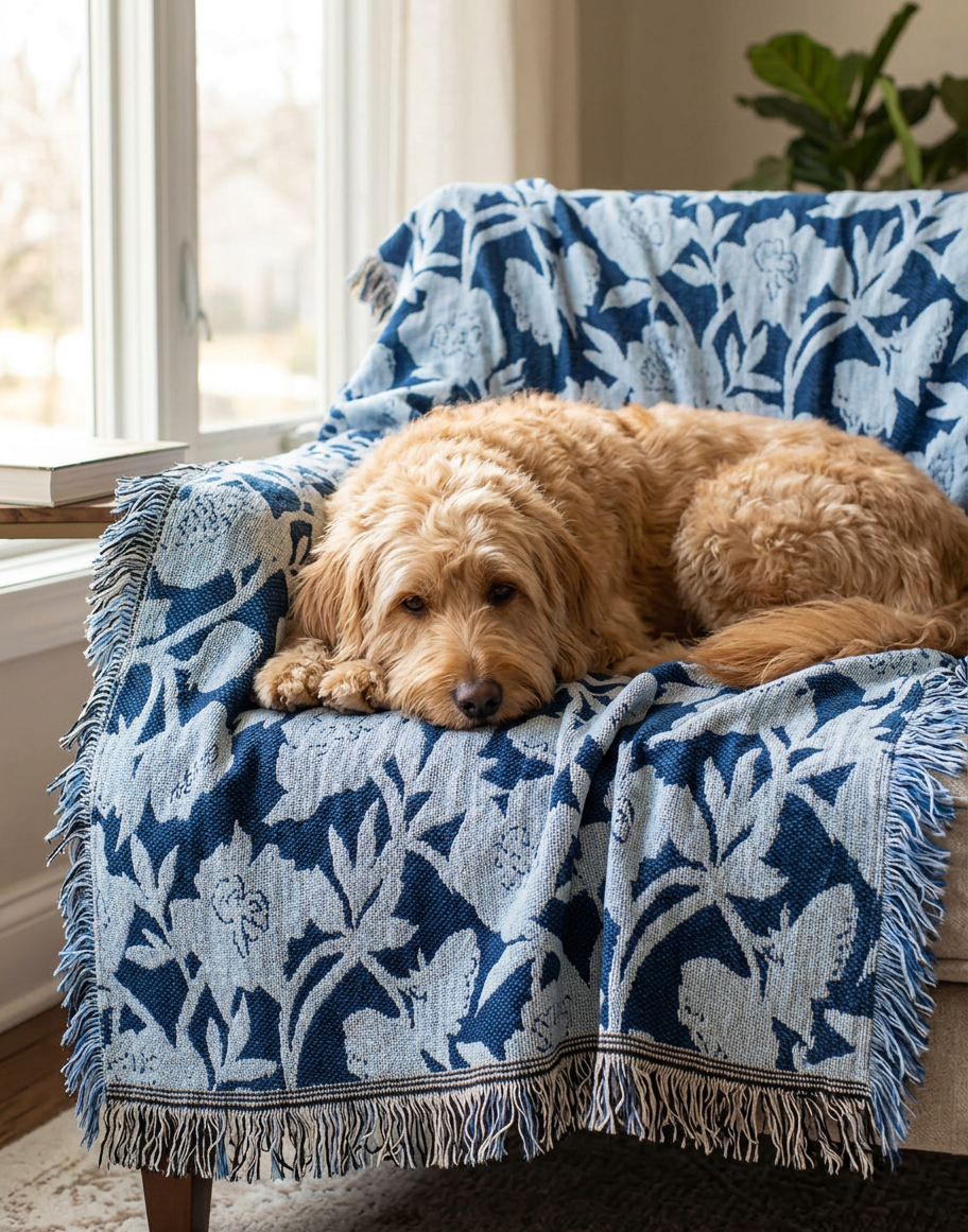 Addy Delft Floral Jacquard Woven Throw Blanket