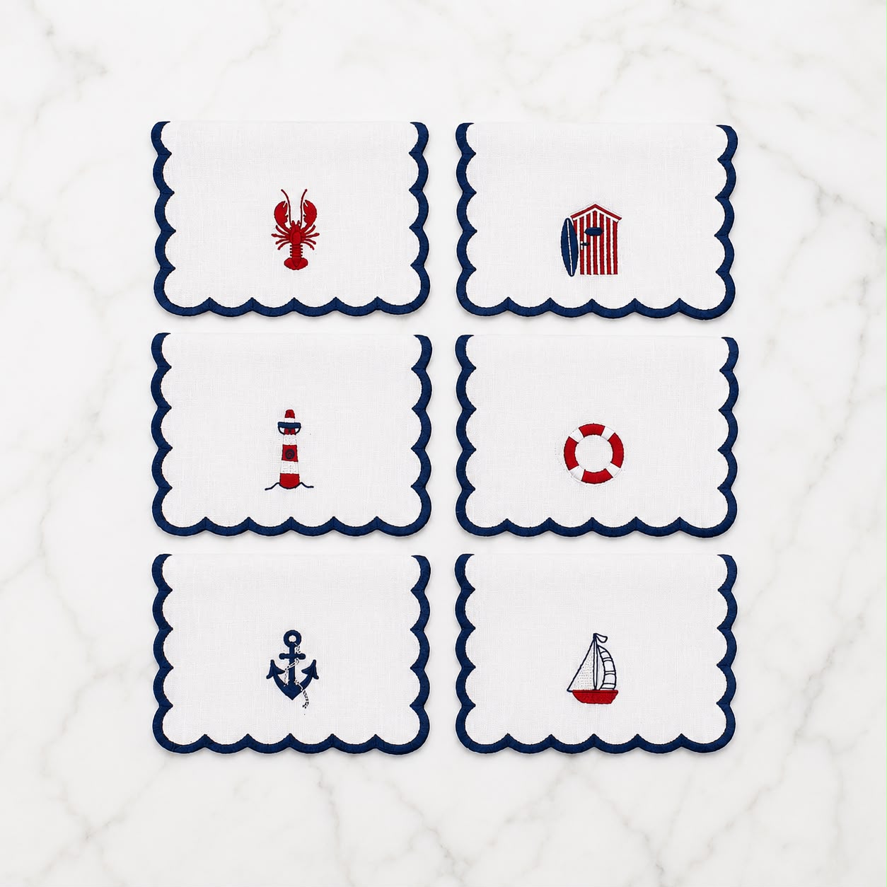 Embroidered Nautical Mix Cocktail Napkins (Set of 6)