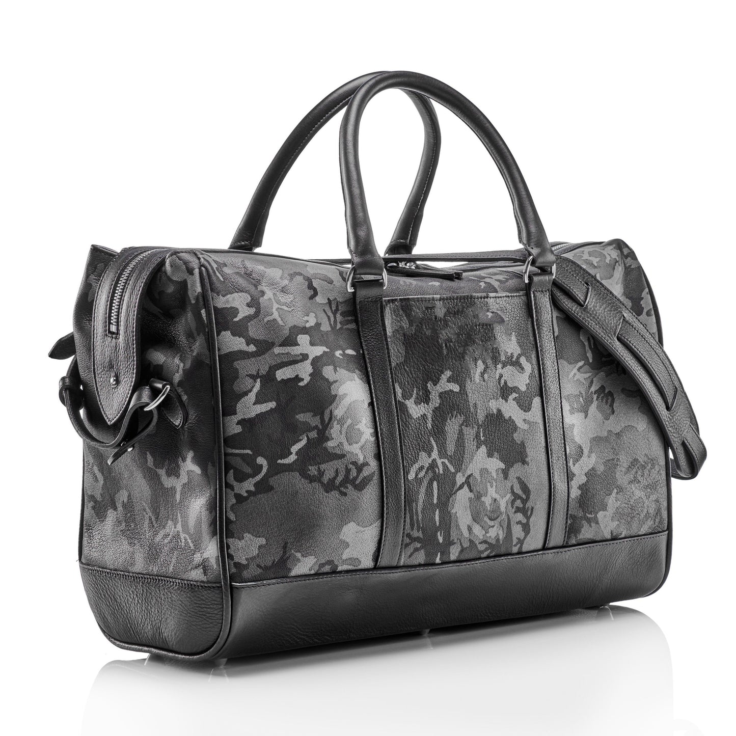 Wanderlust Leather Weekender - Grey Camo
