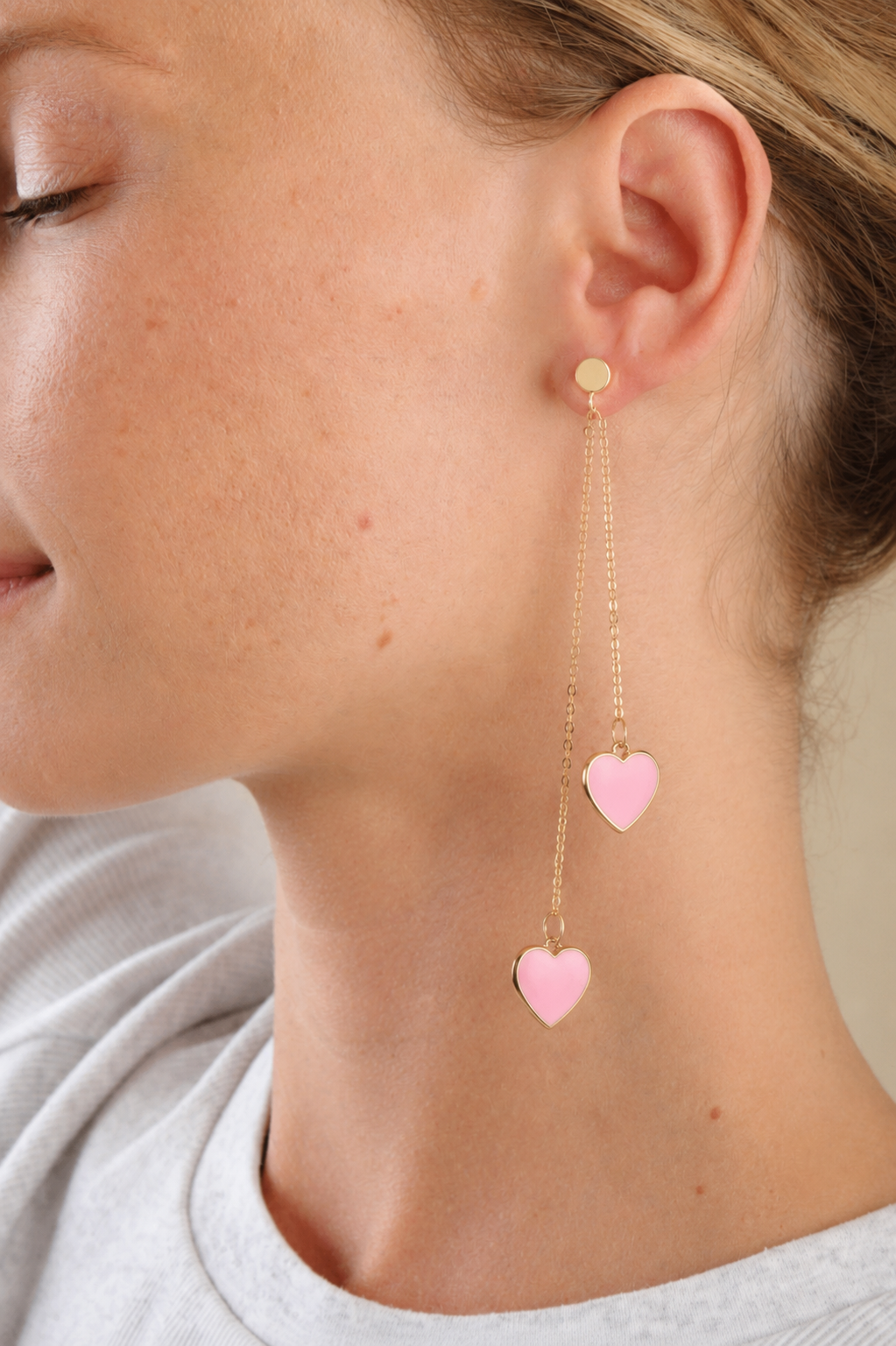 Single Hearted Girl Pink Heart Earrings | Gold Filled