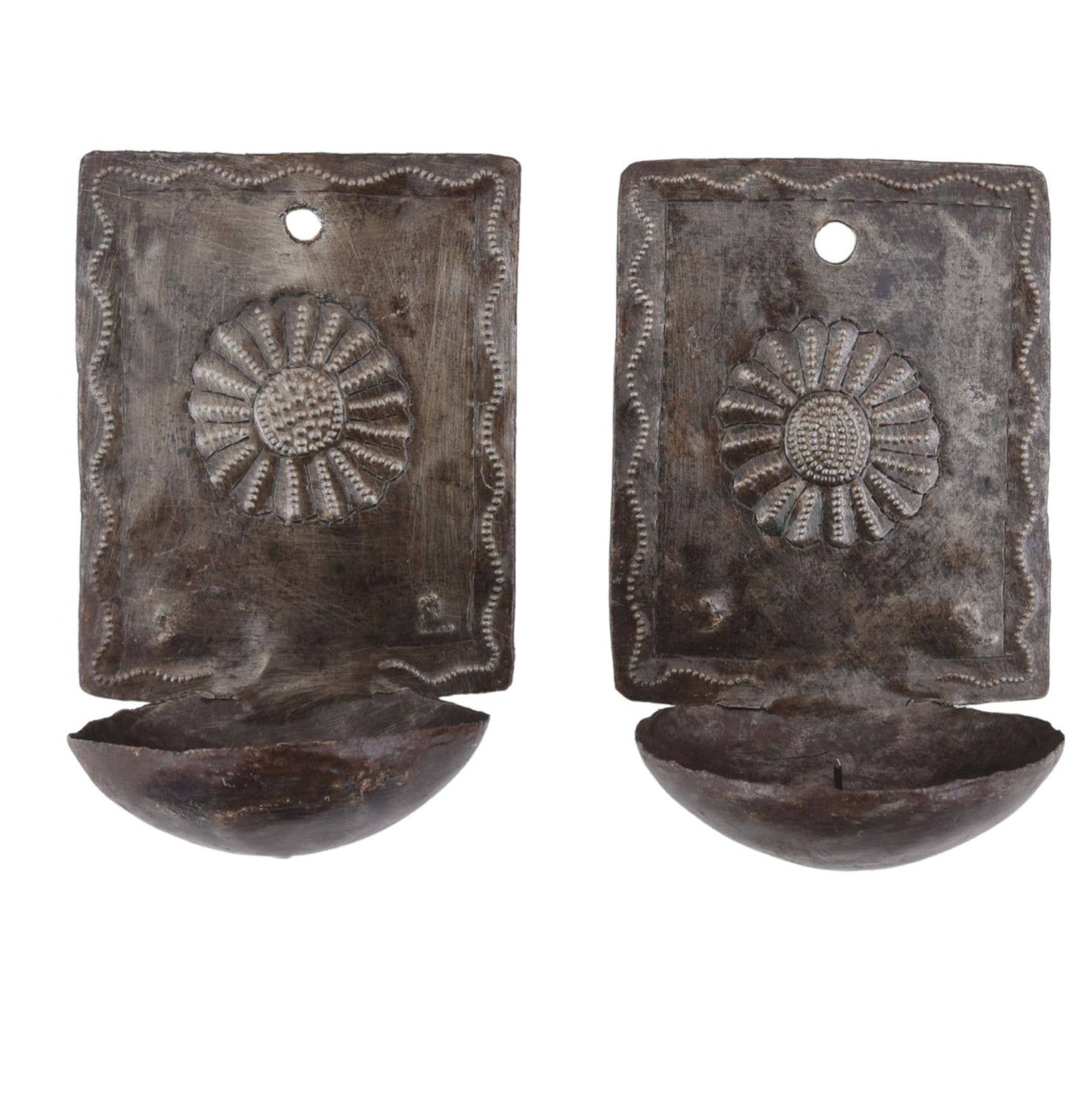 Pair Haitian Metal Flower Candle Holders Fair Trade Handmade