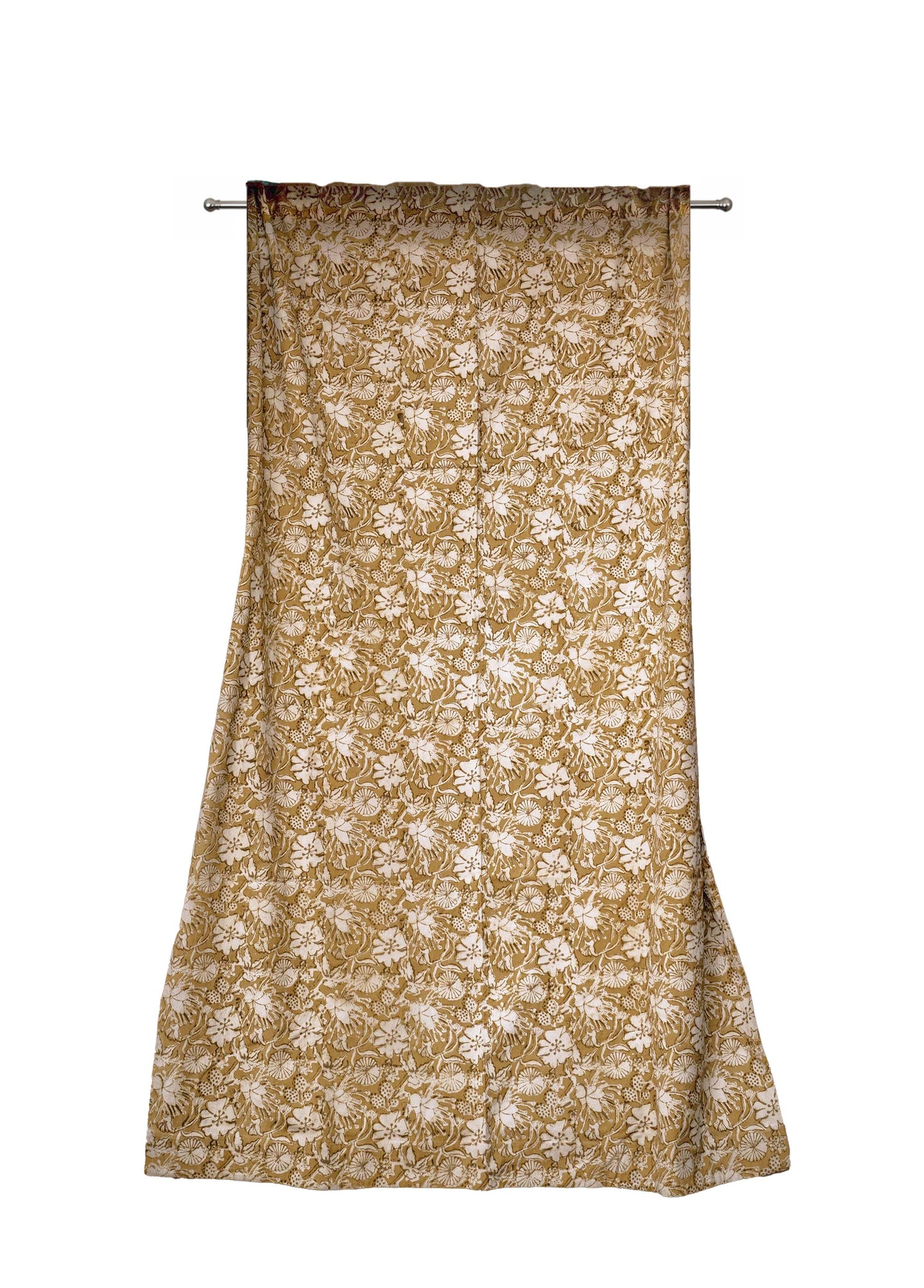 Block Print Curtain, Naturally Dyed Window Panel - Hope Floral 84"