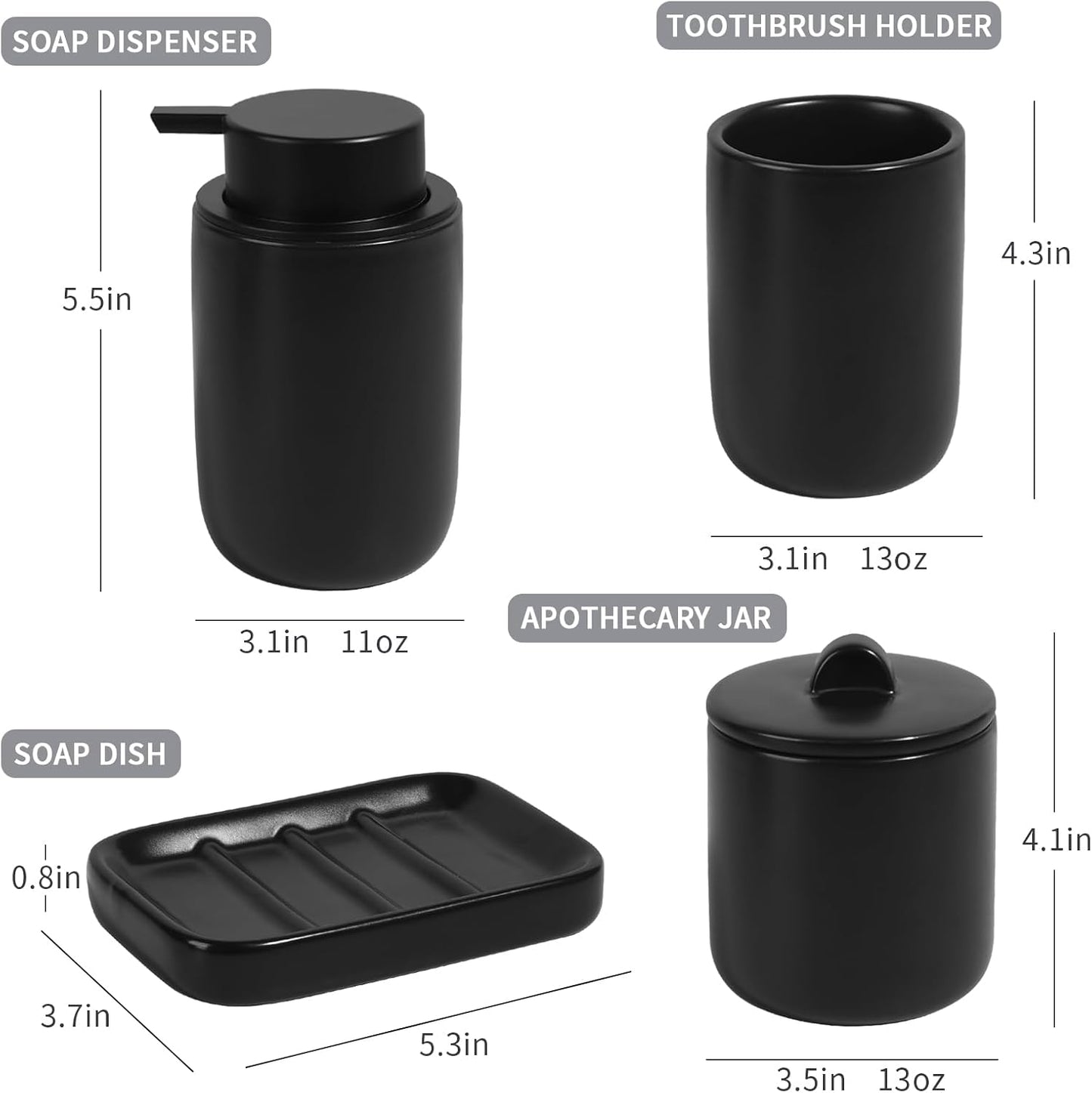 BosilunLife Matte Black Foaming Bathroom Set Recycled Eco-Clay