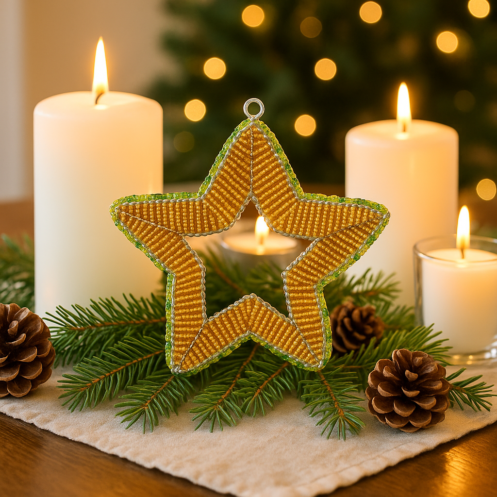 Handmade Beaded Star Ornament – Haitian Artisan Holiday Décor-Festive Christmas. (Set of 3, Asst)