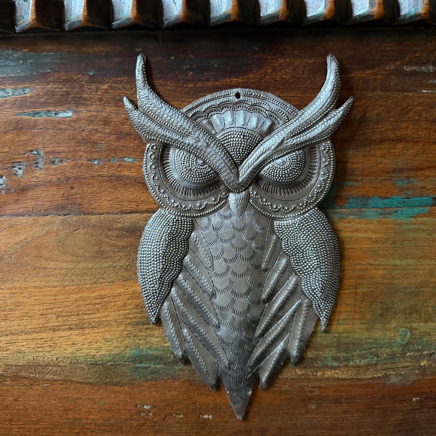 Haitian Metal Owl Wall Art Steel Drum Sculpture Handcrafted