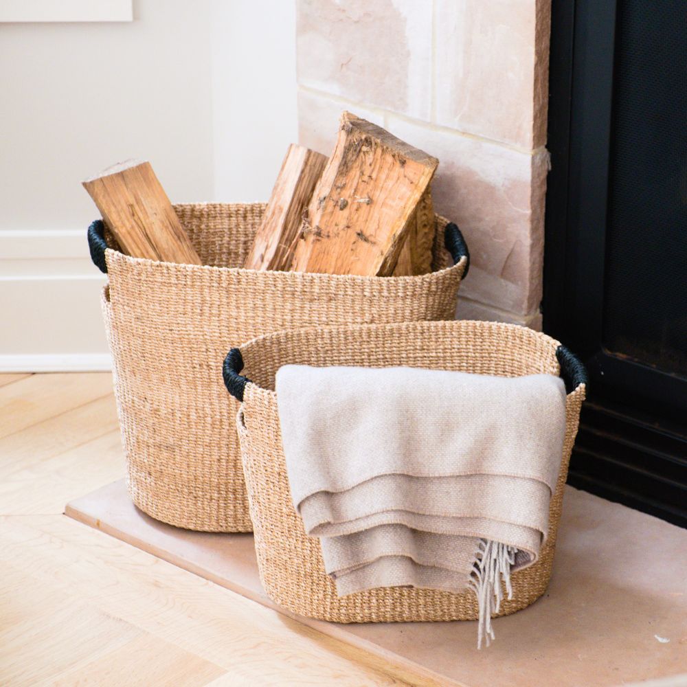 S/2 Black Oval Storage Baskets