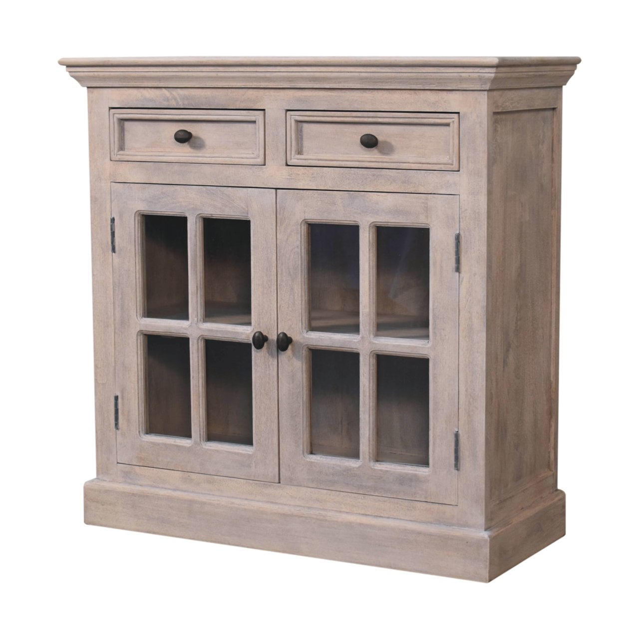 Solid Wood Stone Finish Cabinet with Glazed Doors