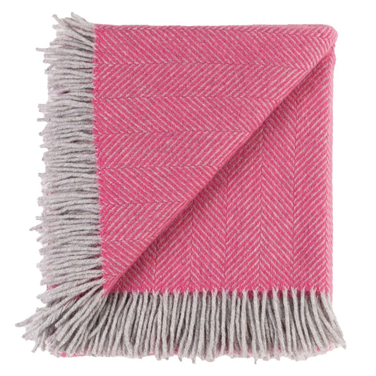 Highland Tweeds Herringbone  Pure New Wool Throw - Magenta Pink