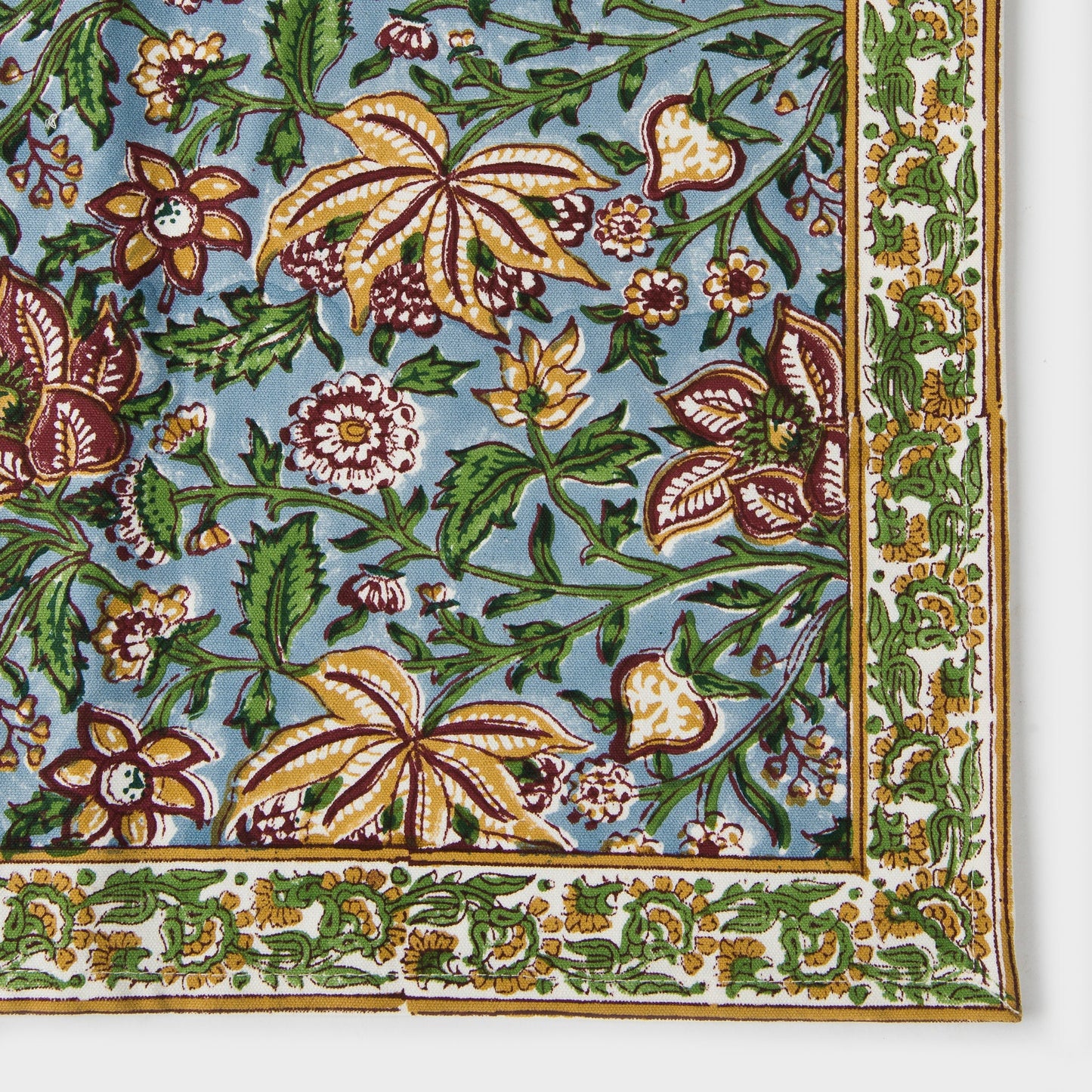 Hand Block Printed Cotton Placemats Set of 4 – Green & Blue Floral