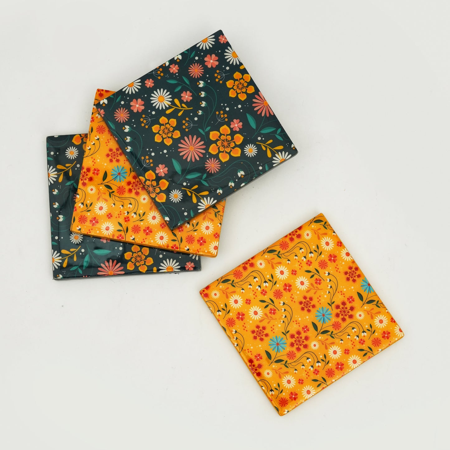Sunburst Bloom Floral Coaster Set of 4