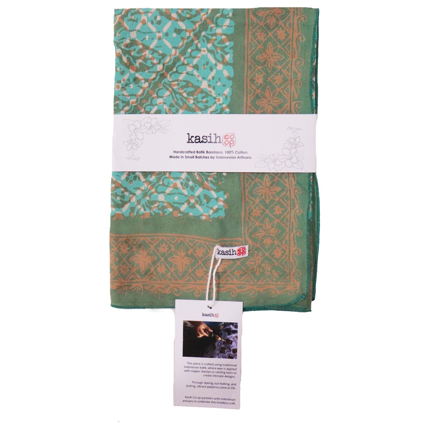 Large 39" Hand Dyed Batik Bandana - Leaf Grid