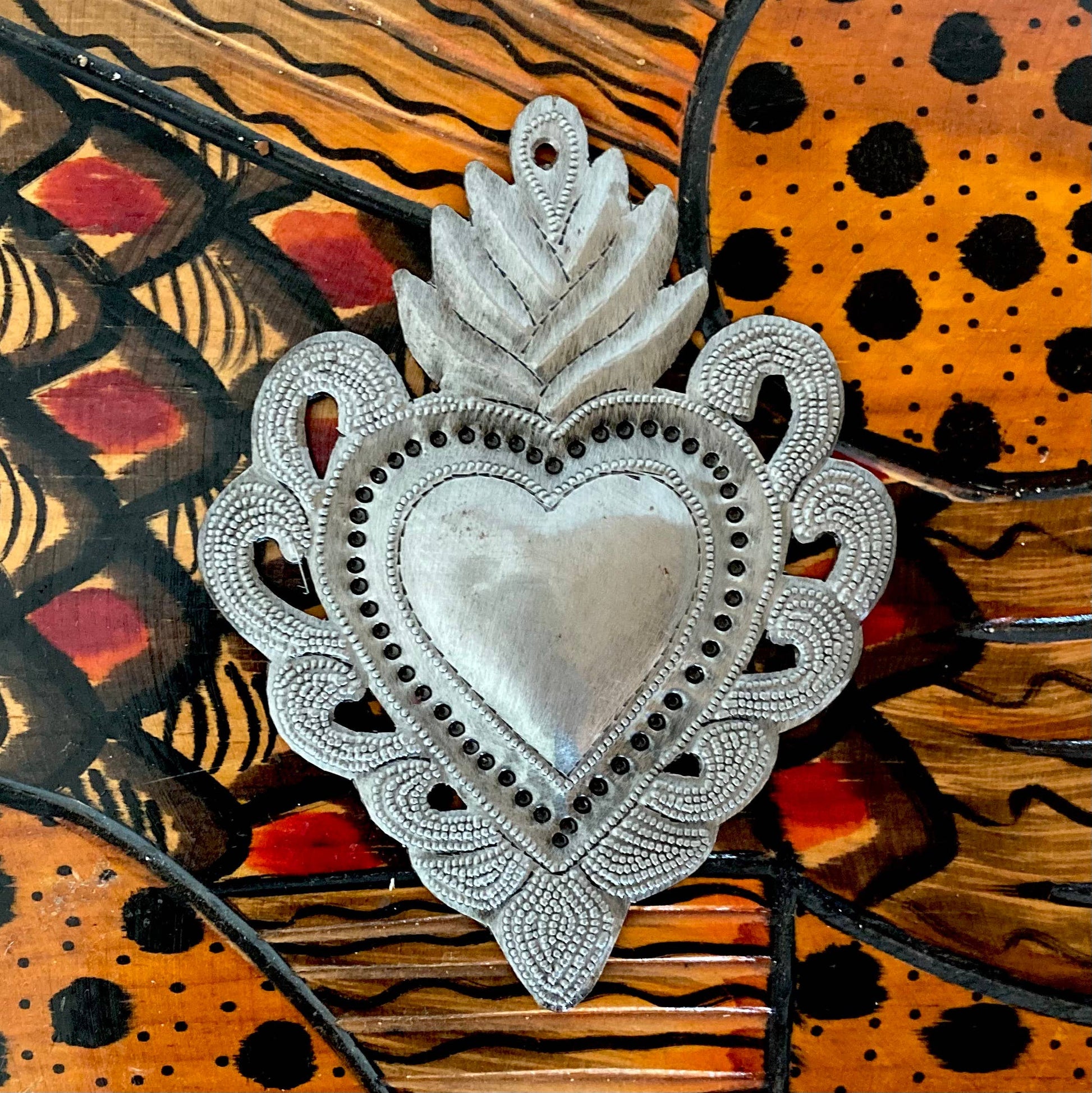 Sacred Heart, Wall Decor,Handmade Metal Haiti 6" x 4.25"