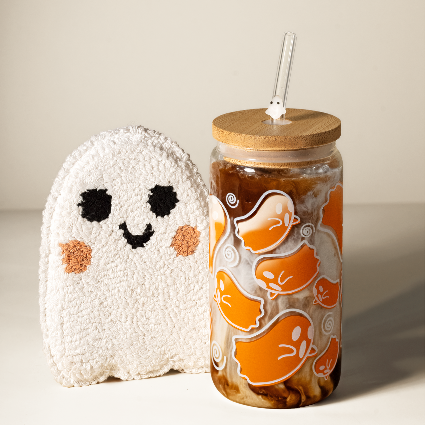 Color-Changing Ghostie 16oz Glass Cup, Mug Rug & Straw Bundle