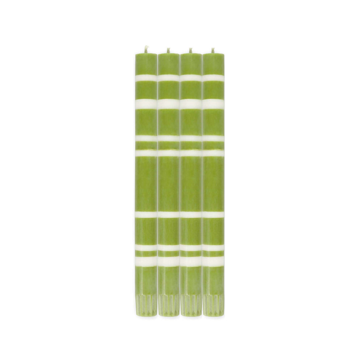 Striped Dinner Candles in Pistachio Green and Pearl