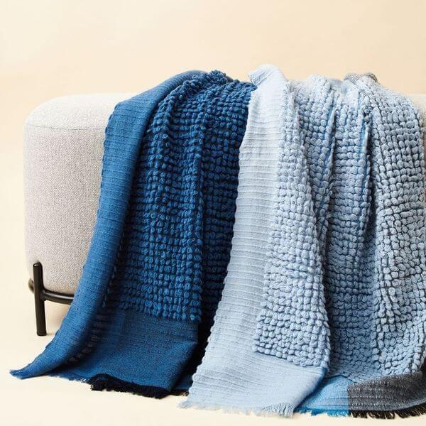 Macaroon Midnight Dark Blue Textured Merino Handloom Throw